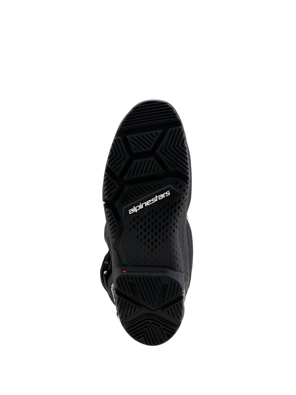 Buty Alpinestars Tech 7 Enduro Gore-Tex, czarna podeszwa z czerwonym wskaźnikiem zużycia, agresywny bieżnik enduro zapewniający przyczepność.