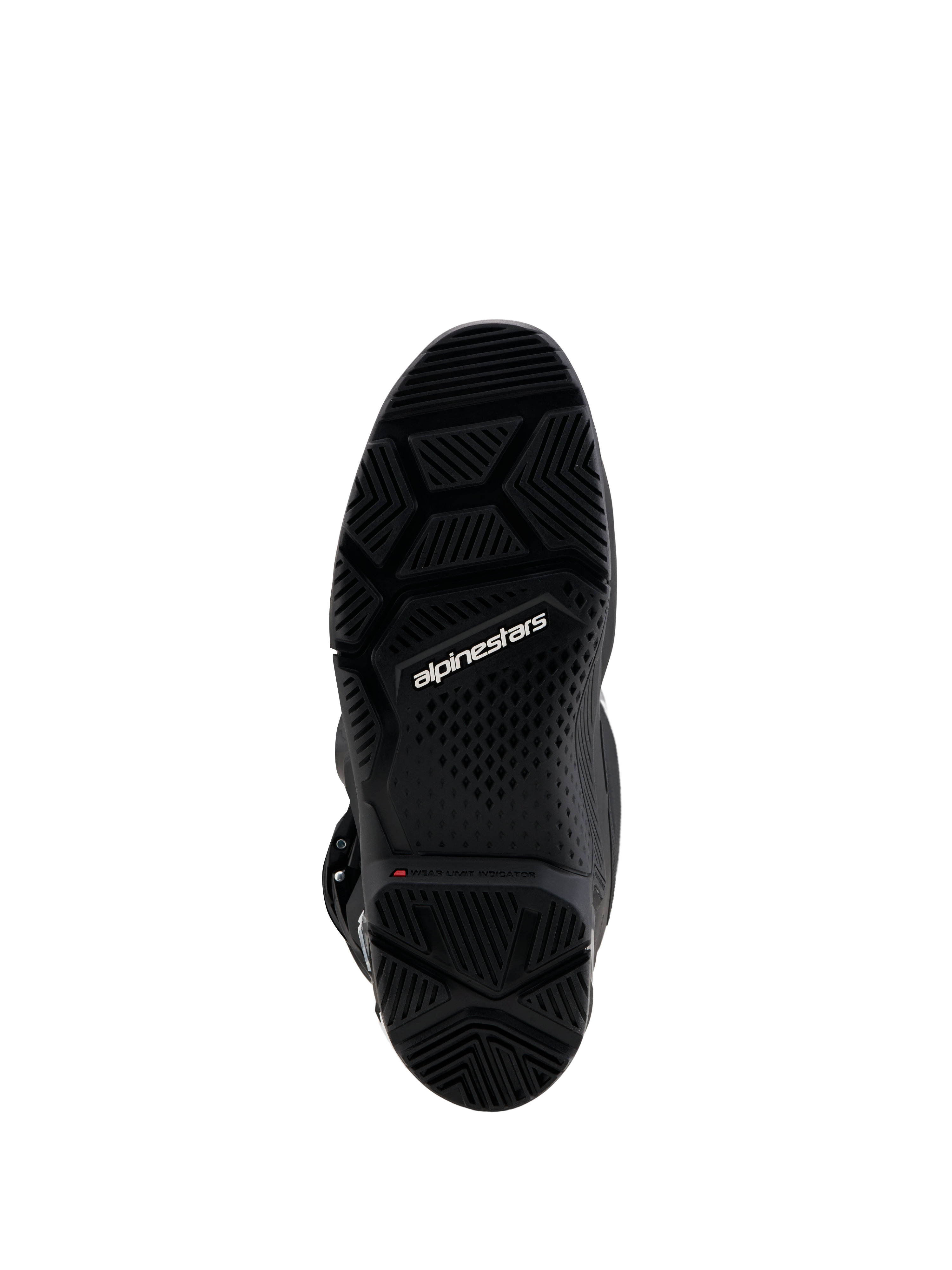 Buty Alpinestars Tech 7 Enduro Gore-Tex, czarna podeszwa z czerwonym wskaźnikiem zużycia, agresywny bieżnik enduro zapewniający przyczepność.