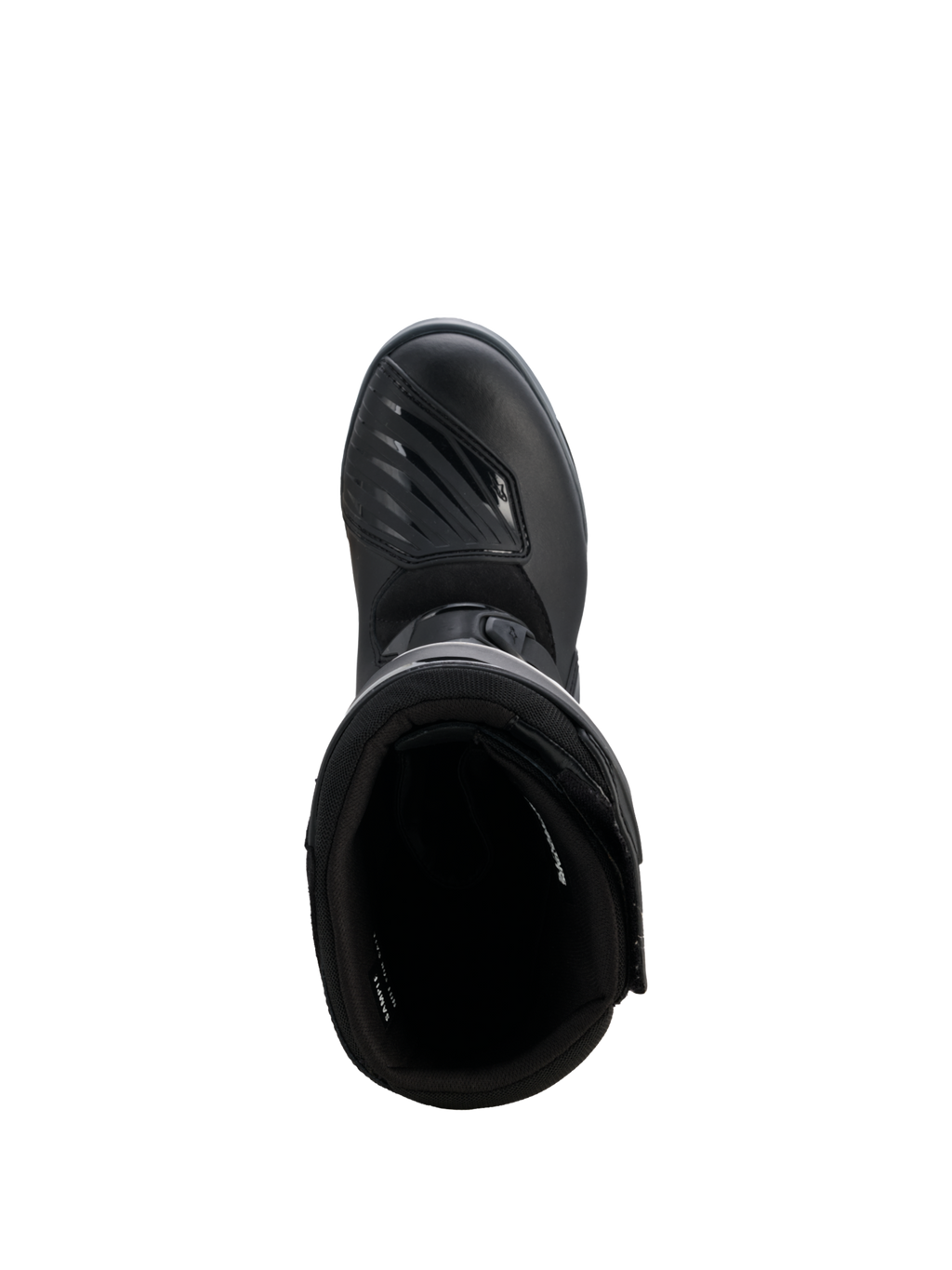 Alpinestars Corozal V2 Adventure Drystar®, czarne buty motocyklowe adventure widoczne z góry, z teksturowaną nakładką na dźwignię zmiany biegów i wysoką ochronną cholewką