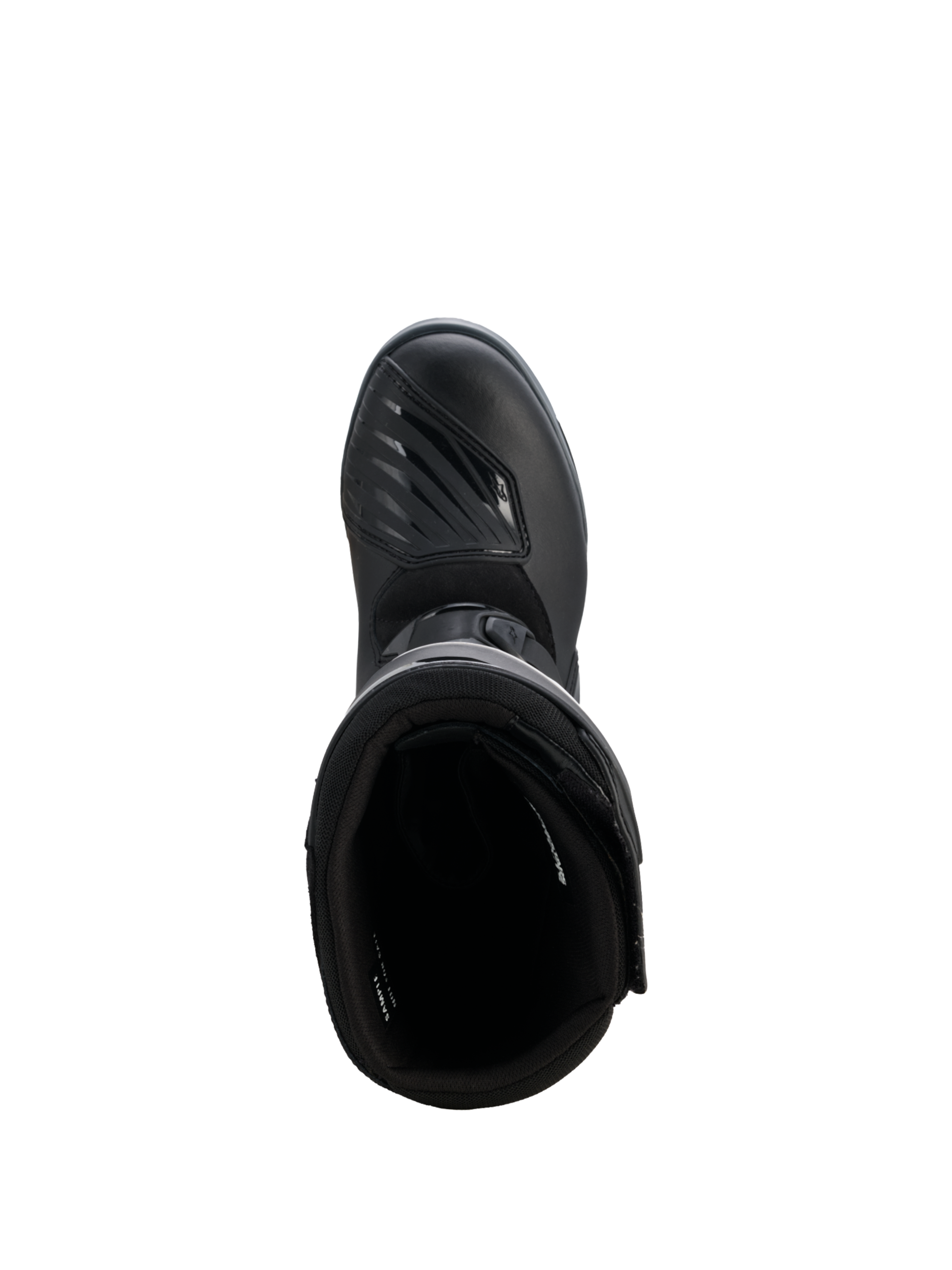 Alpinestars Corozal V2 Adventure Drystar®, czarne buty motocyklowe adventure widoczne z góry, z teksturowaną nakładką na dźwignię zmiany biegów i wysoką ochronną cholewką
