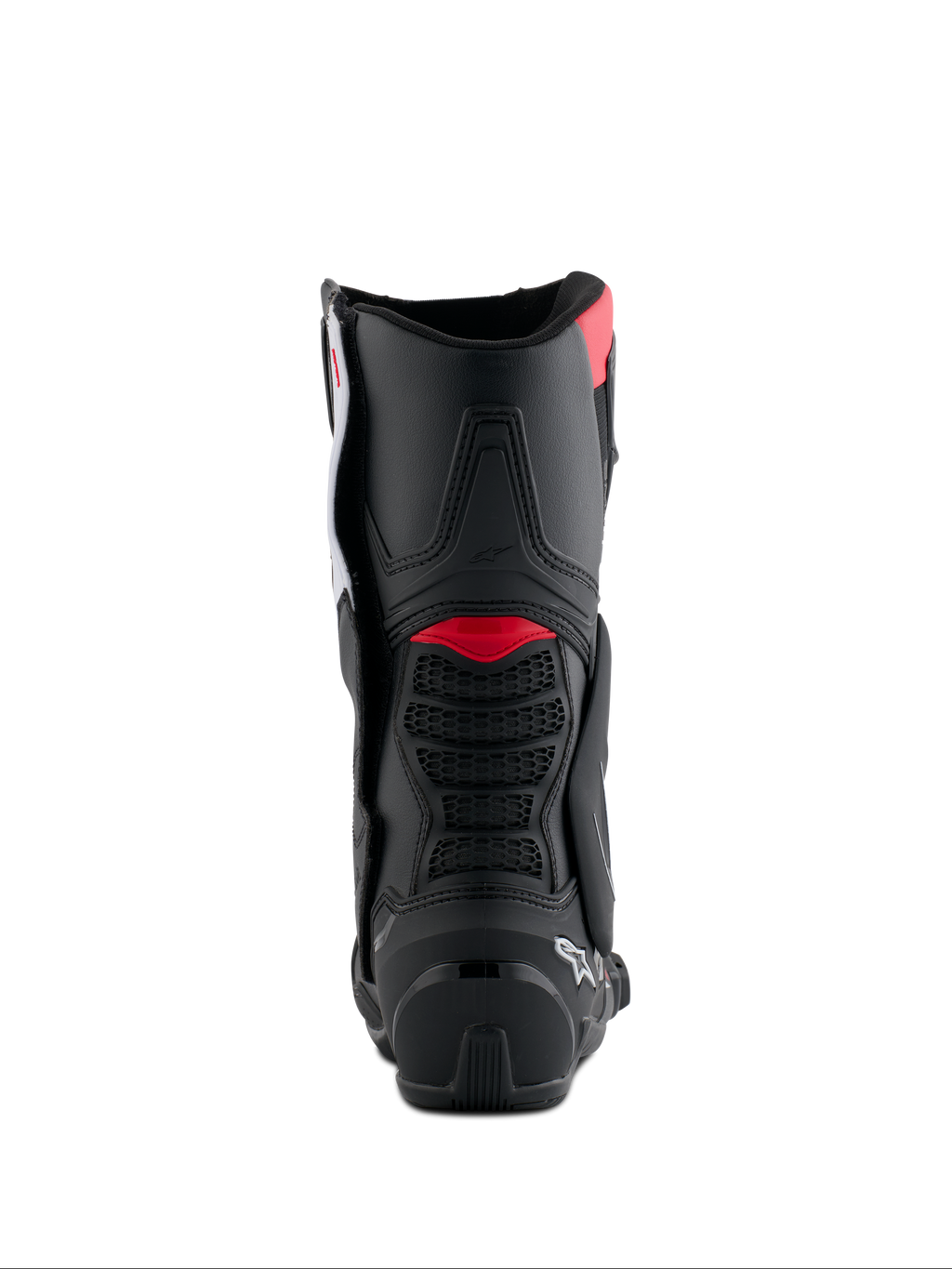 Buty Alpinestars Honda SMX-6 V3, widok z tyłu, czarne z jaskrawoczerwonymi i białymi akcentami, wyczynowe buty motocyklowe z tylną ochroną łydki TPU i detalami wentylacyjnymi