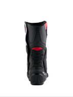 Buty Alpinestars Honda SMX-6 V3, widok z tyłu, czarne z jaskrawoczerwonymi i białymi akcentami, wyczynowe buty motocyklowe z tylną ochroną łydki TPU i detalami wentylacyjnymi