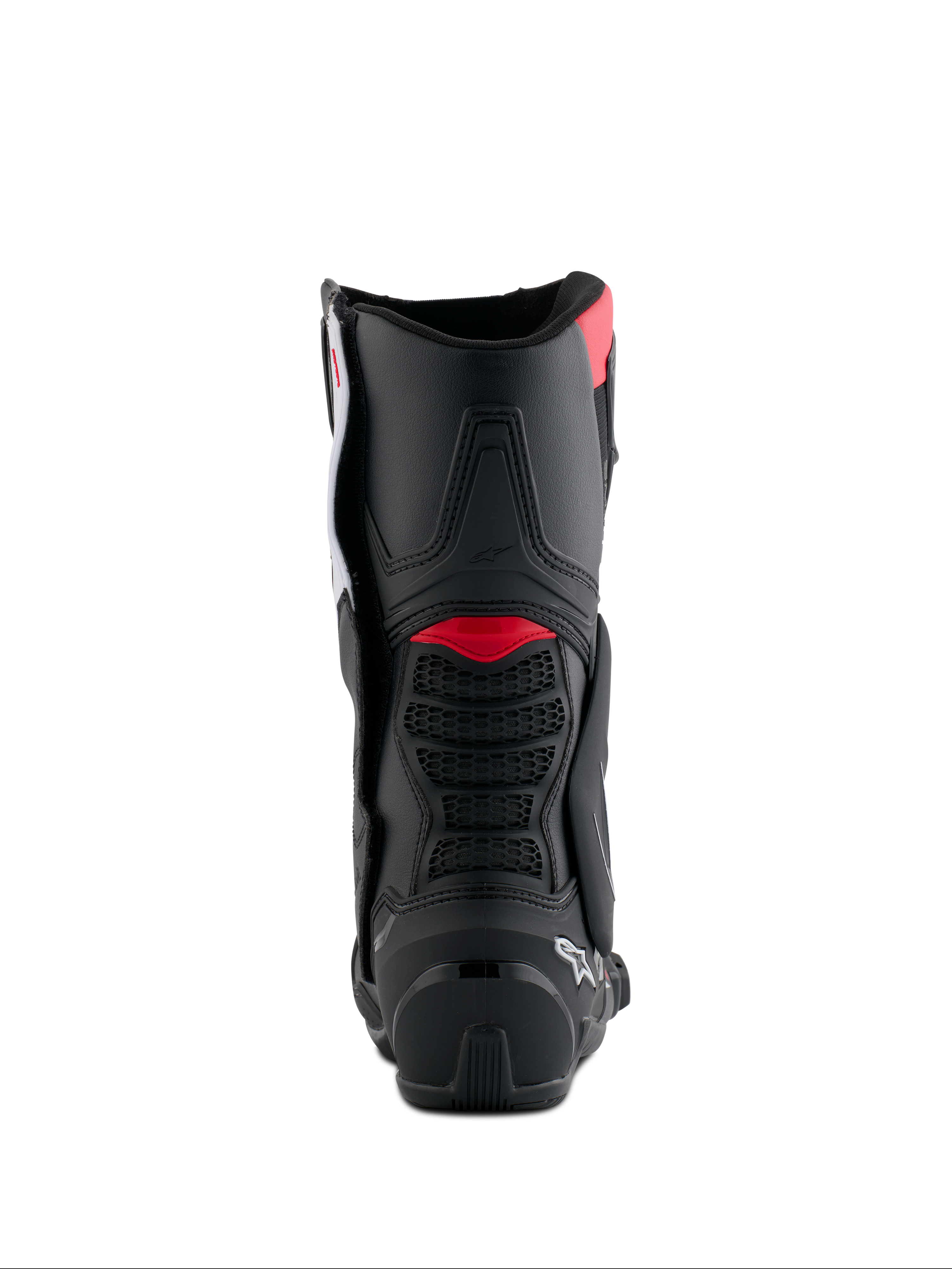 Buty Alpinestars Honda SMX-6 V3, widok z tyłu, czarne z jaskrawoczerwonymi i białymi akcentami, wyczynowe buty motocyklowe z tylną ochroną łydki TPU i detalami wentylacyjnymi