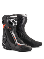 Alpinestars SMX Plus V2, buty motocyklowe wyścigowe, czarne z białymi i czerwonymi akcentami oraz ochroną TPU.