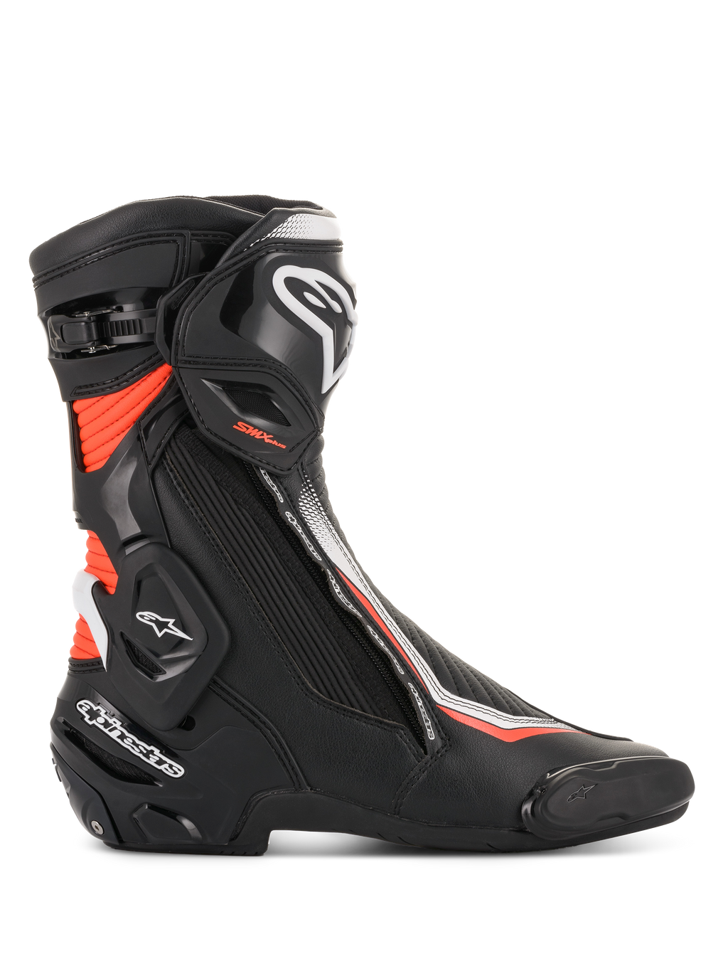 Alpinestars SMX Plus V2, męskie buty motocyklowe wyścigowe, czarne i czerwone fluo, system Multi-Link Control, mikrofibra.