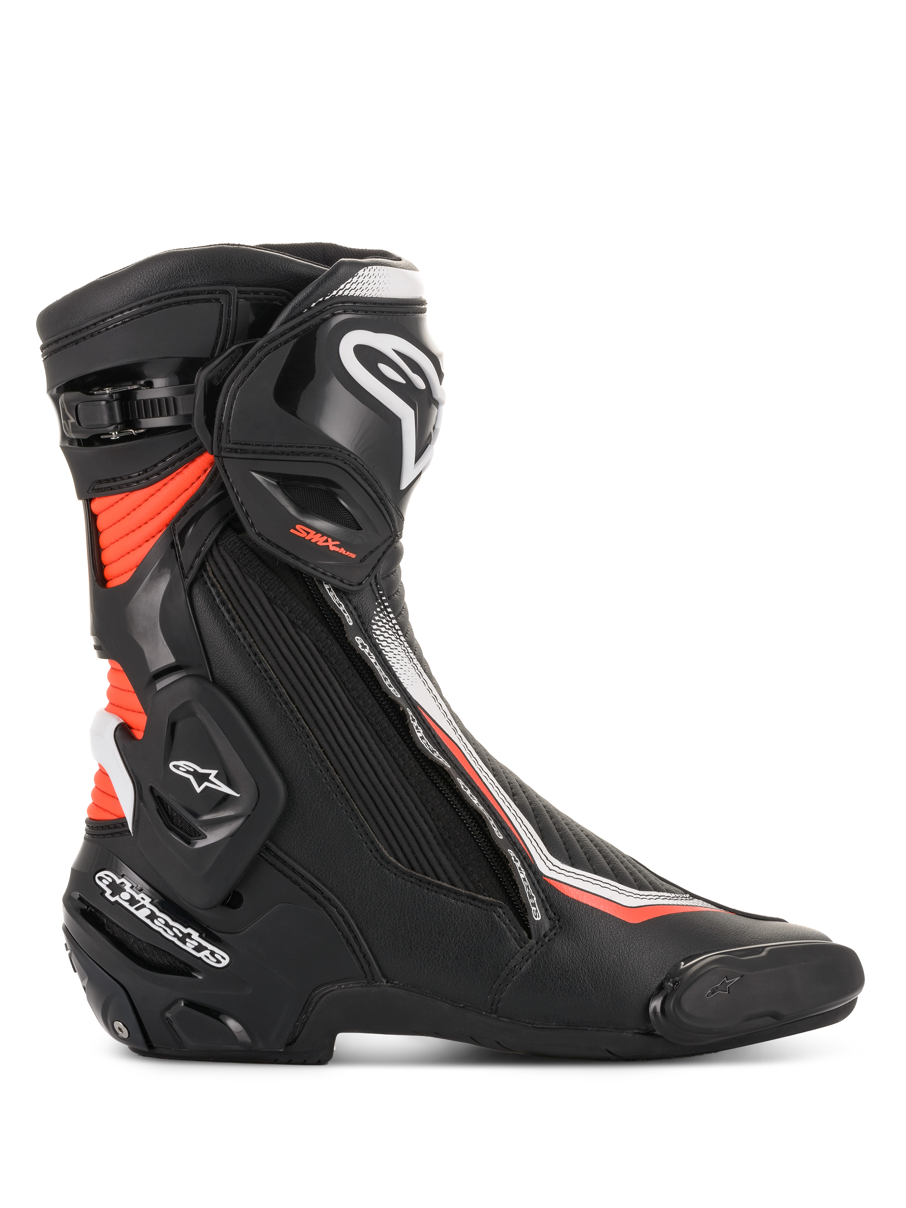 Alpinestars SMX Plus V2, męskie buty motocyklowe wyścigowe, czarne i czerwone fluo, system Multi-Link Control, mikrofibra.