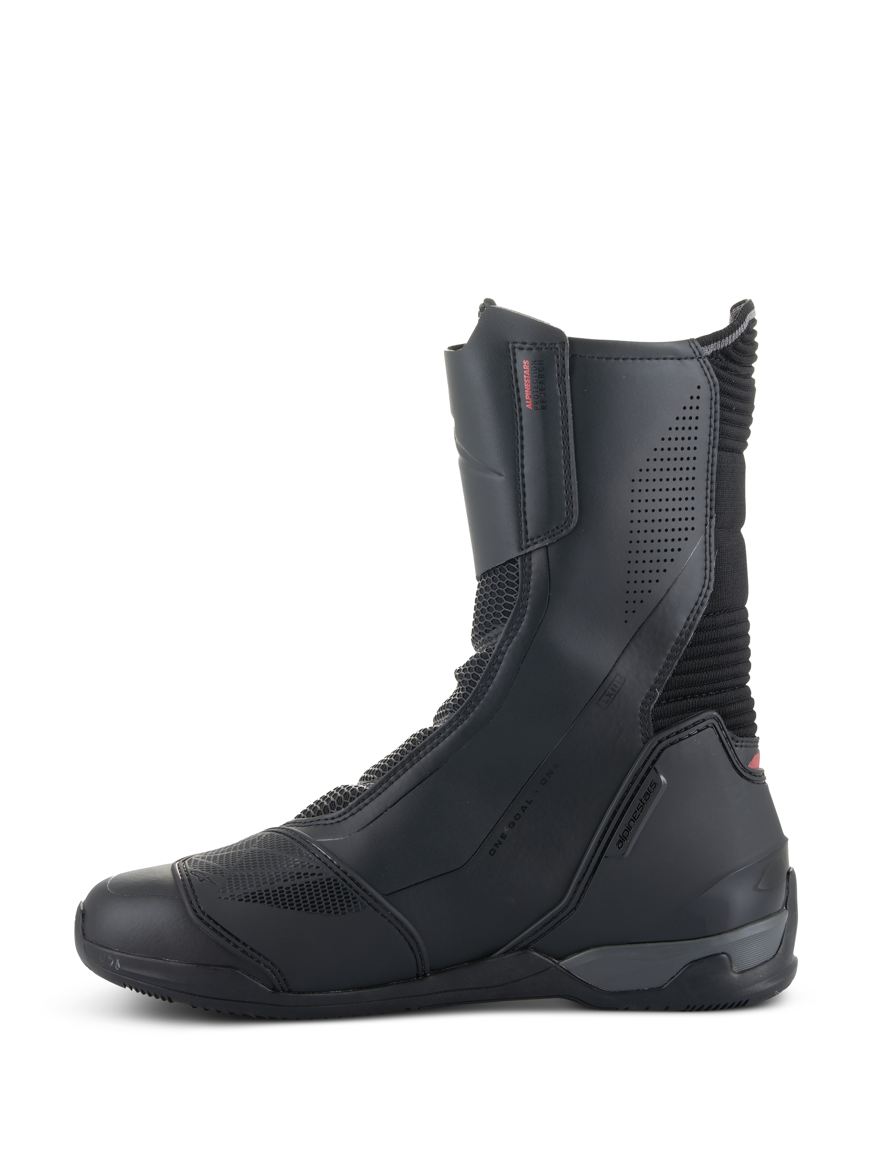 Buty Alpinestars SP-X BOA®, motocyklowe buty jeździeckie, czarne, o średniej wysokości z mikrofibry i paneli z siatki Rideknit, z bocznym zamkiem błyskawicznym i smukłym sportowym profilem