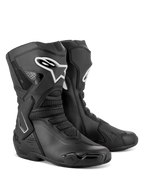 Alpinestars Stella SMX-6 V3 Boots, damskie buty motocyklowe wyczynowe, czarno-białe, konstrukcja z mikrofibry, ochraniacze TPU goleni i kostek, siateczkowe strefy zgięcia, do jazdy torowej i szosowej