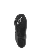 Buty Alpinestars Stella SMX-6 V3, widok podeszwy, czarna lekka mieszanka gumowa z teksturowanym bieżnikiem, białe logo Alpinestars, zaprojektowane do jazdy na torze i ulicy