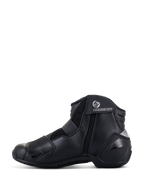 Alpinestars SMX-1 R V2 Vented Boots, czarne, krótkie sportowe buty motocyklowe, widok z boku przedstawiający perforowaną cholewkę z mikrofibry, ochraniacze TPU i boczny zamek błyskawiczny.