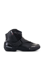 Alpinestars SMX-1 R V2 Vented Boots, niskie czarne buty motocyklowe, profil boczny z perforowanymi panelami z mikrofibry, ochrona pięty z TPU i slider palców, zapięcie na rzep, sportowe obuwie szosowe