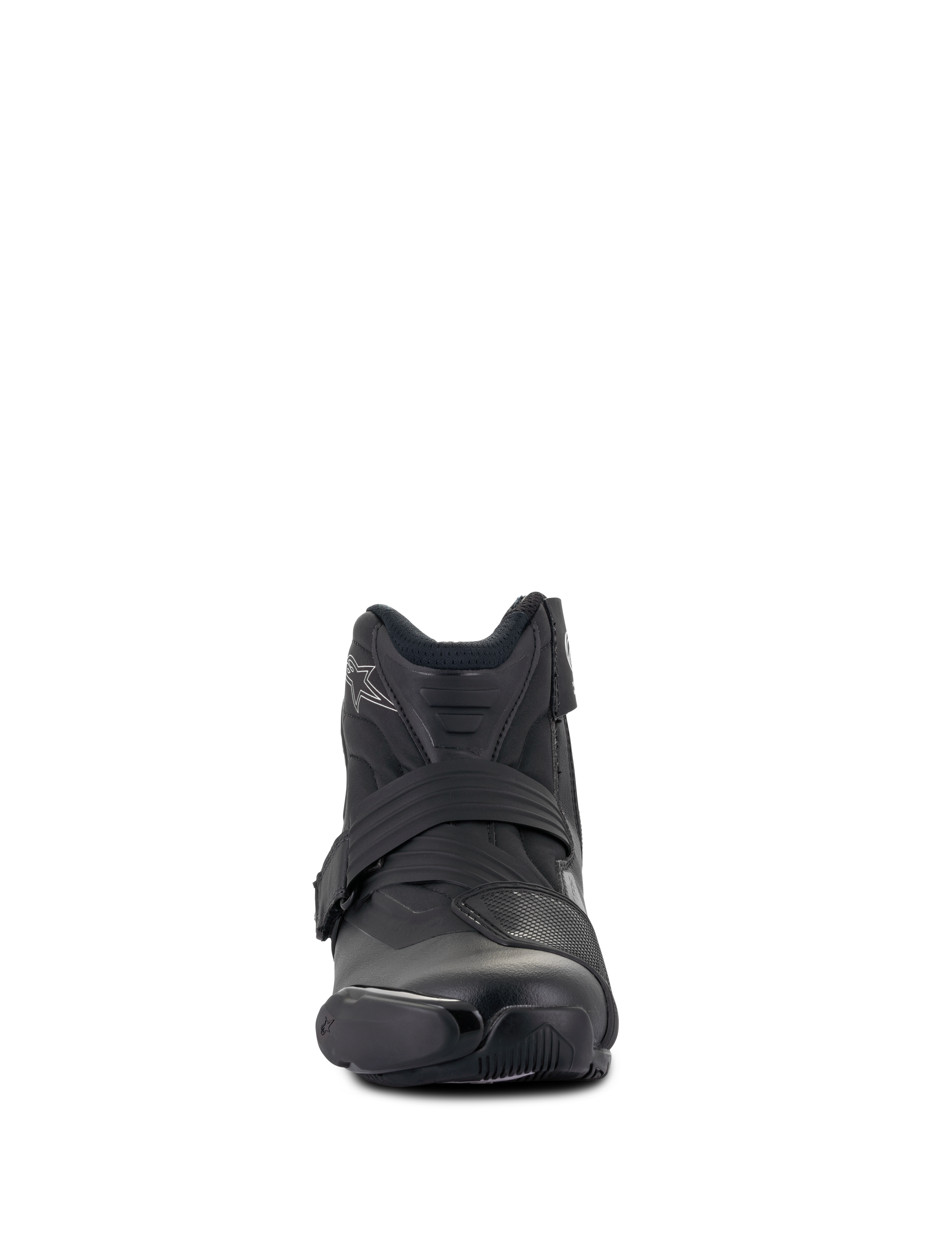 Alpinestars Women Stella SMX-1 R V2 Boots, niskie buty motocyklowe, czarne, widok z przodu, cholewka z mikrofibry, nakładka TPU na zmianę biegów, ergonomiczny pasek zapięcia, sportowy design