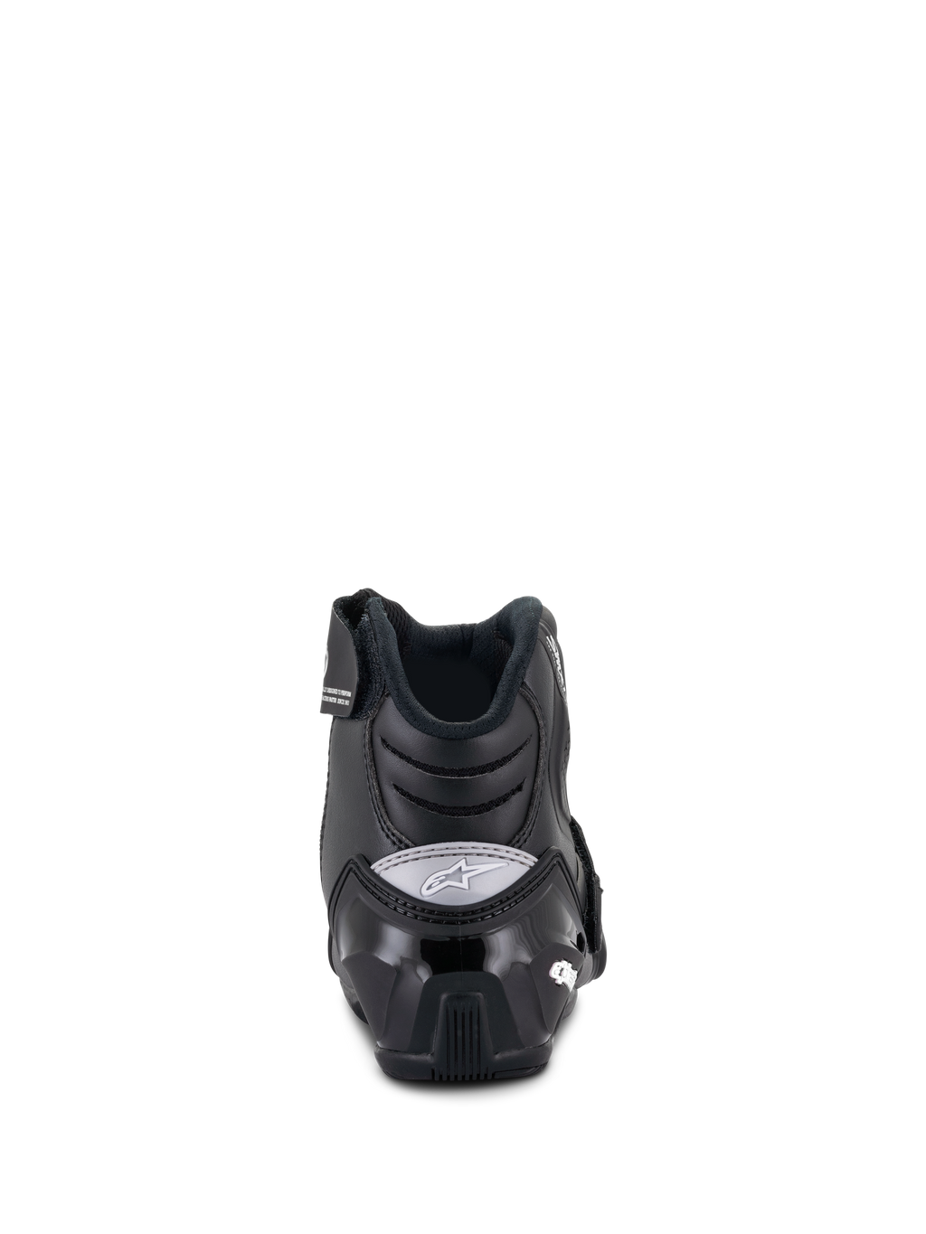 Alpinestars Women Stella SMX-1 R V2 Boots, niskie buty motocyklowe, czarne, widok z tyłu prezentujący wzmocniony zapiętek TPU i szare logo Alpinestars, sportowe obuwie motocyklowe