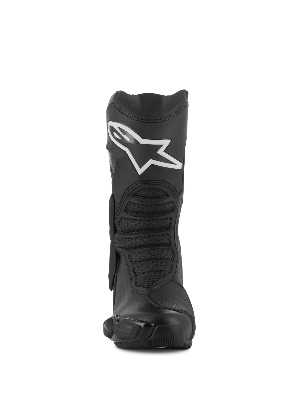 Buty Alpinestars SMX-6 V3 Drystar®, czarne, widok z przodu, sportowe i wyczynowe buty motocyklowe, białe logo Alpinestars na goleniu, ochraniacze TPU, teksturowane strefy zgięcia