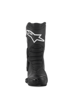 Buty Alpinestars SMX-6 V3 Drystar®, czarne, widok z przodu, sportowe i wyczynowe buty motocyklowe, białe logo Alpinestars na goleniu, ochraniacze TPU, teksturowane strefy zgięcia