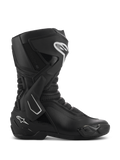 Buty Alpinestars SMX-6 V3 Drystar, czarne sportowe buty motocyklowe, widok z boku, białe akcenty logo, boczny stabilizator kostki TPU, wzmocniony ochraniacz goleni, elastyczne panele z siatki
