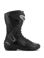 Buty Alpinestars SMX-6 V3 Drystar, czarne sportowe buty motocyklowe, widok z boku, białe akcenty logo, boczny stabilizator kostki TPU, wzmocniony ochraniacz goleni, elastyczne panele z siatki