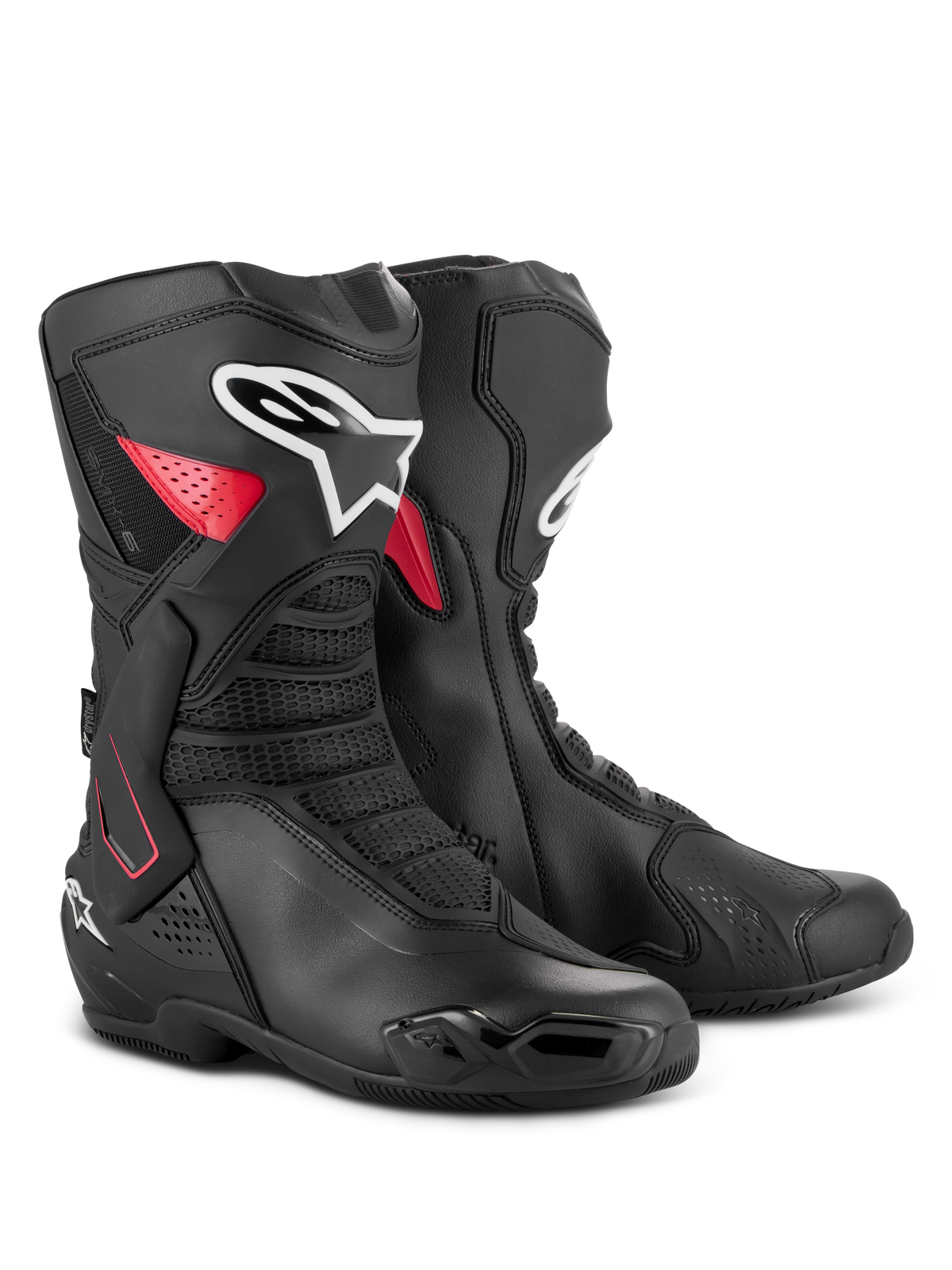 Alpinestars SMX-6 V3 Drystar Boots, wodoodporne wyczynowe buty motocyklowe, czarno-czerwone, z boczną ochroną kostki z TPU, wzmocnionym ochraniaczem goleni i konstrukcją z mikrofibry, do jazdy na torze i ulicy