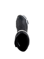 Buty Alpinestars Stella SMX-6 V3 Drystar®, damskie buty motocyklowe, czarno-białe, widok z góry ukazujący wewnętrzną wyściółkę i wzmocniony nosek, wodoodporna konstrukcja z mikrofibry do jazdy na torze i ulicy