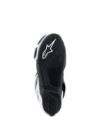 Alpinestars Stella SMX-6 V3 Drystar® Boots, damskie buty motocyklowe, biało-czarne, widok podeszwy z czarną gumową podeszwą zewnętrzną o teksturowanym wzorze przyczepności, zintegrowane białe logo gwiazdy Alpinestars oraz branding na pięcie