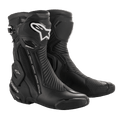 Alpinestars SMX Plus V2 GORE-TEX Boot, czarne motocyklowe buty wyścigowe ze srebrnymi i białymi logotypami, wodoodporna i oddychająca konstrukcja, ze wzmocnioną ochroną kostek, elastycznymi panelami akordeonowymi i ochronnymi płytami TPU do jazdy wyścigowej i sportowej