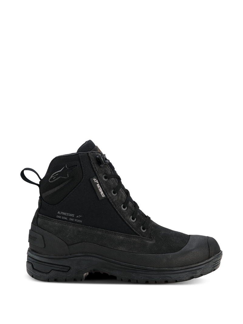 Alpinestars Woman Judy Waterproof Boots, Women's Motorcycle Urban Boots, Black, High-Top Combat Style with Lace-Up Front, Rugged Thick Sole, Waterproof Tag and Rear Pull Tab, Matte Suede and Textile Finish