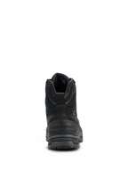 Alpinestars Woman Judy Waterproof Boots, damskie buty motocyklowe, czarne, widok z tyłu pokazujący solidną piętę z wytłoczonym logo, zintegrowany uchwyt oraz podwyższoną podeszwę w stylu bojowym do jazdy w każdych warunkach pogodowych.