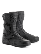 Alpinestars Radon Drystar® Boots, motocyklowe buty turystyczne, czarne, z trzema regulowanymi paskami na rzepy, ochraniaczem goleni TPU z tłoczonym logo oraz wzmocnioną nakładką na dźwignię zmiany biegów, wytrzymała konstrukcja z mikrowłókien do jazdy szosowej i przygodowej