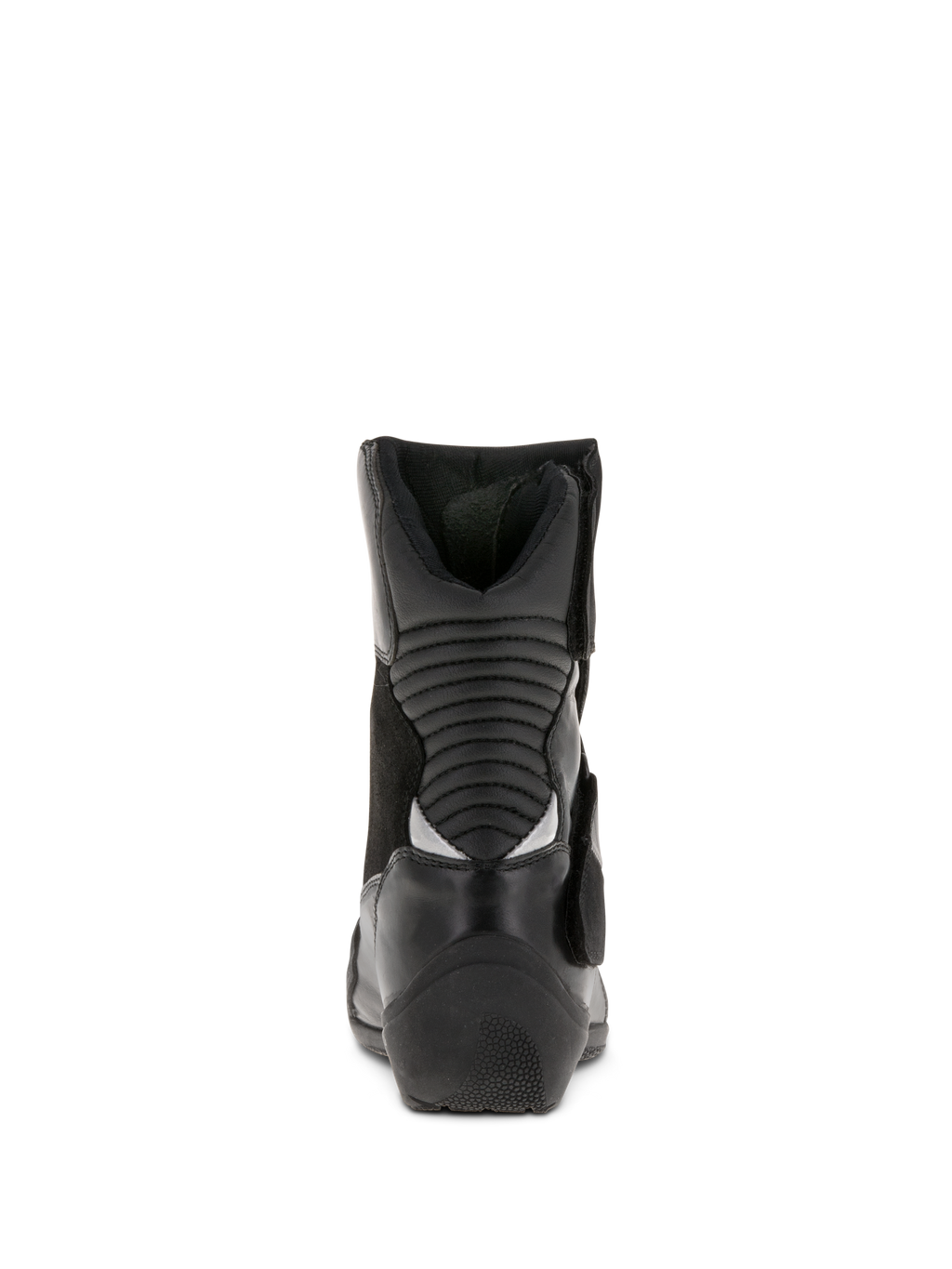 Damskie buty Alpinestars Stella Valencia Waterproof, czarne, widok z tyłu pokazujący tylne harmonijkowe strefy zgięcia, niskie buty motocyklowe turystyczne ze skóry i zamszu z teksturowaną piętą