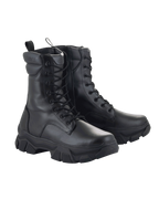 Damskie buty Alpinestars Ava, miejskie buty motocyklowe, czarne, konstrukcja ze skóry licowej, gruba podwyższona gumowa podeszwa, sznurowanie z przodu i boczny zamek, surowy styl użytkowy