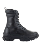 Damskie buty Alpinestars Ava, miejskie buty motocyklowe, czarne, widok z boku, gruba podwyższona gumowa podeszwa, konstrukcja ze skóry pełnoziarnistej, sznurowane zapięcie, design inspirowany stylem użytkowym do jazdy i chodzenia
