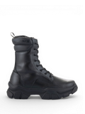 Alpinestars Ava, damskie buty motocyklowe miejskie, czarne, skórzane, z masywną podwyższoną podeszwą i sznurowaniem.