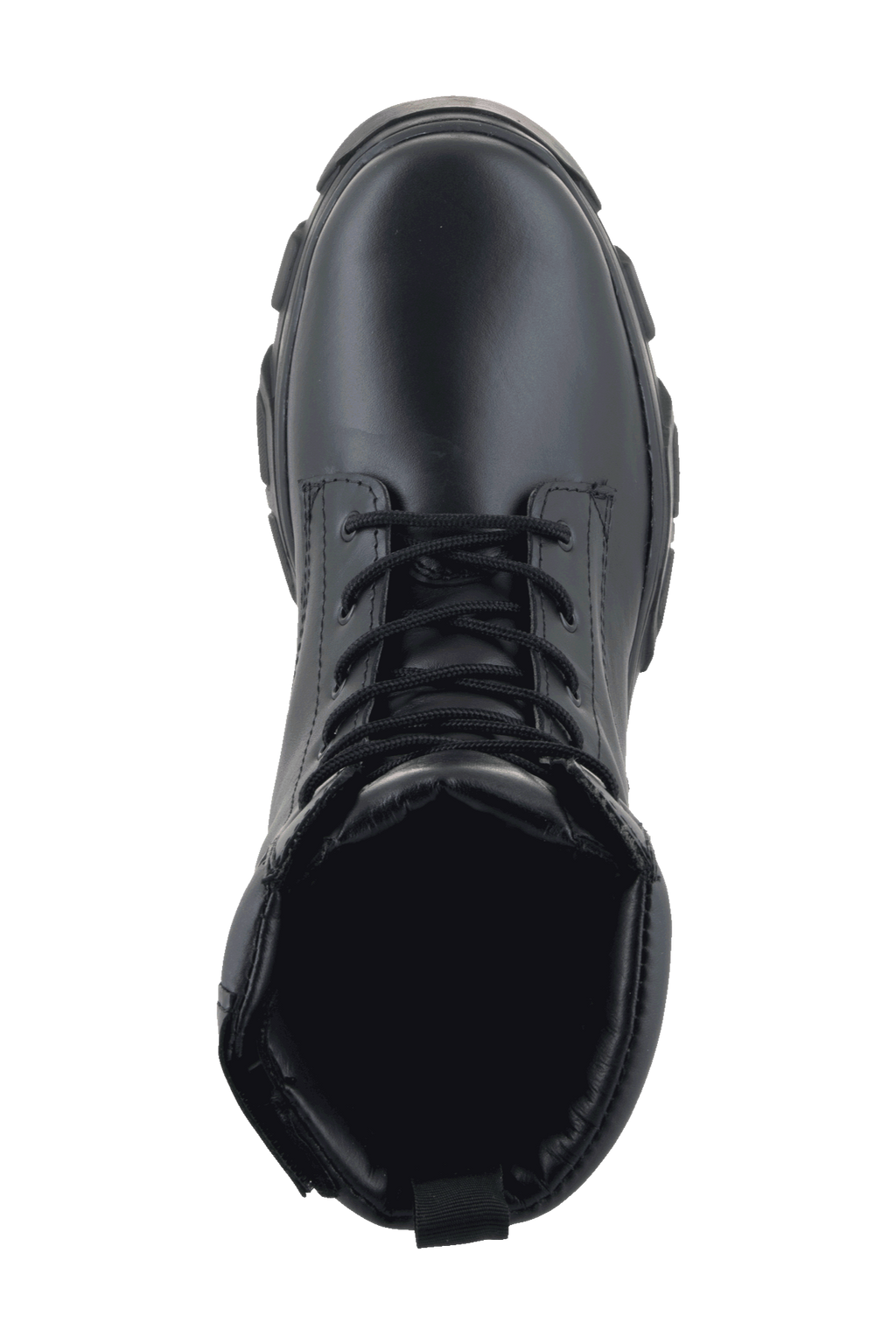 Alpinestars Ava Women Boots, miejskie buty motocyklowe, czarne, widok z góry ze sznurowaniem i grubą podwyższoną gumową podeszwą, design ze skóry pełnoziarnistej w stylu użytkowym
