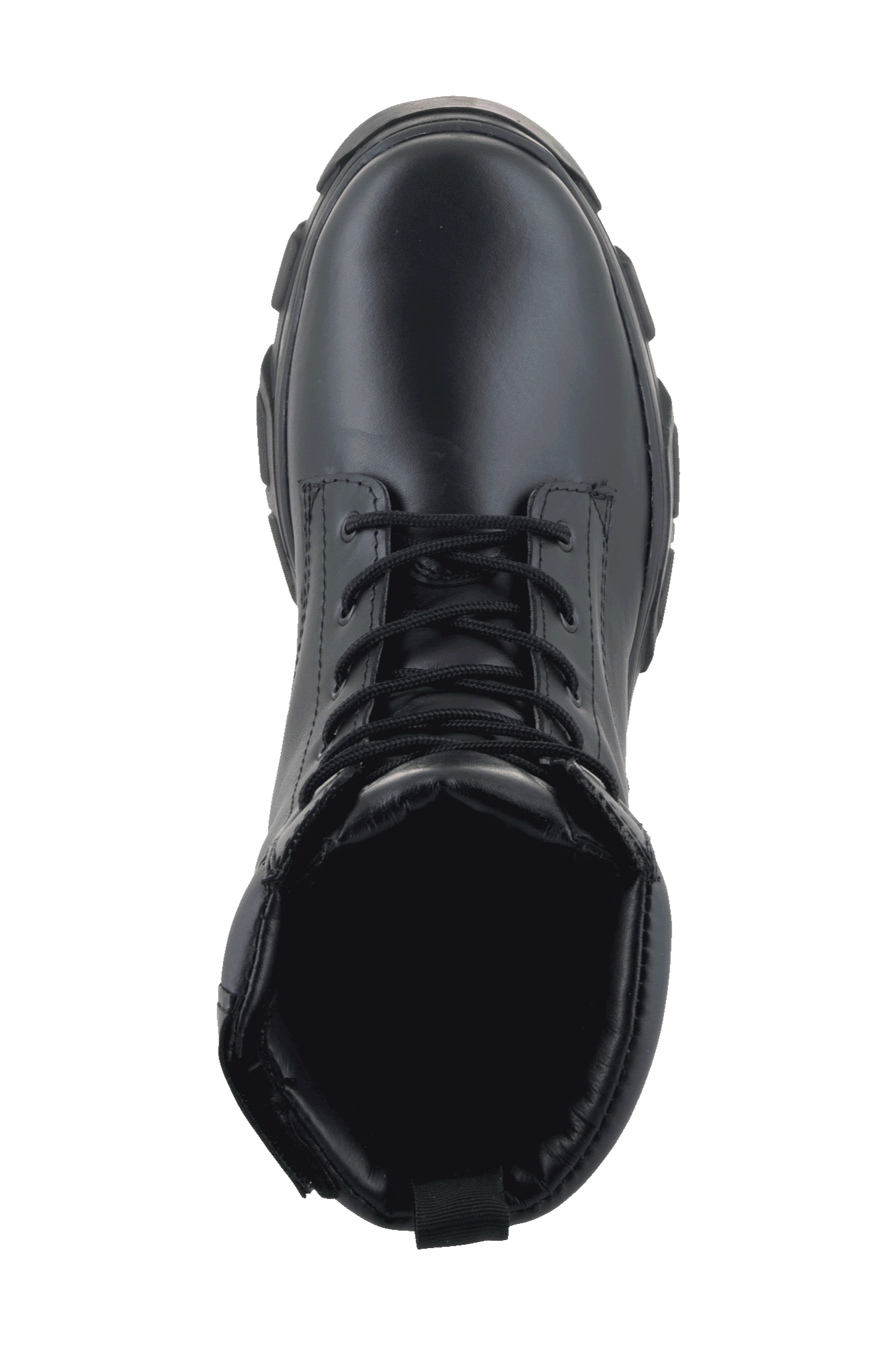 Alpinestars Ava Women Boots, miejskie buty motocyklowe, czarne, widok z góry ze sznurowaniem i grubą podwyższoną gumową podeszwą, design ze skóry pełnoziarnistej w stylu użytkowym