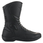Alpinestars Origin Drystar Boots, Black Motorcycle Boots, side profile view, waterproof touring footwear with microfiber upper and accordion flex panels for flexibility.