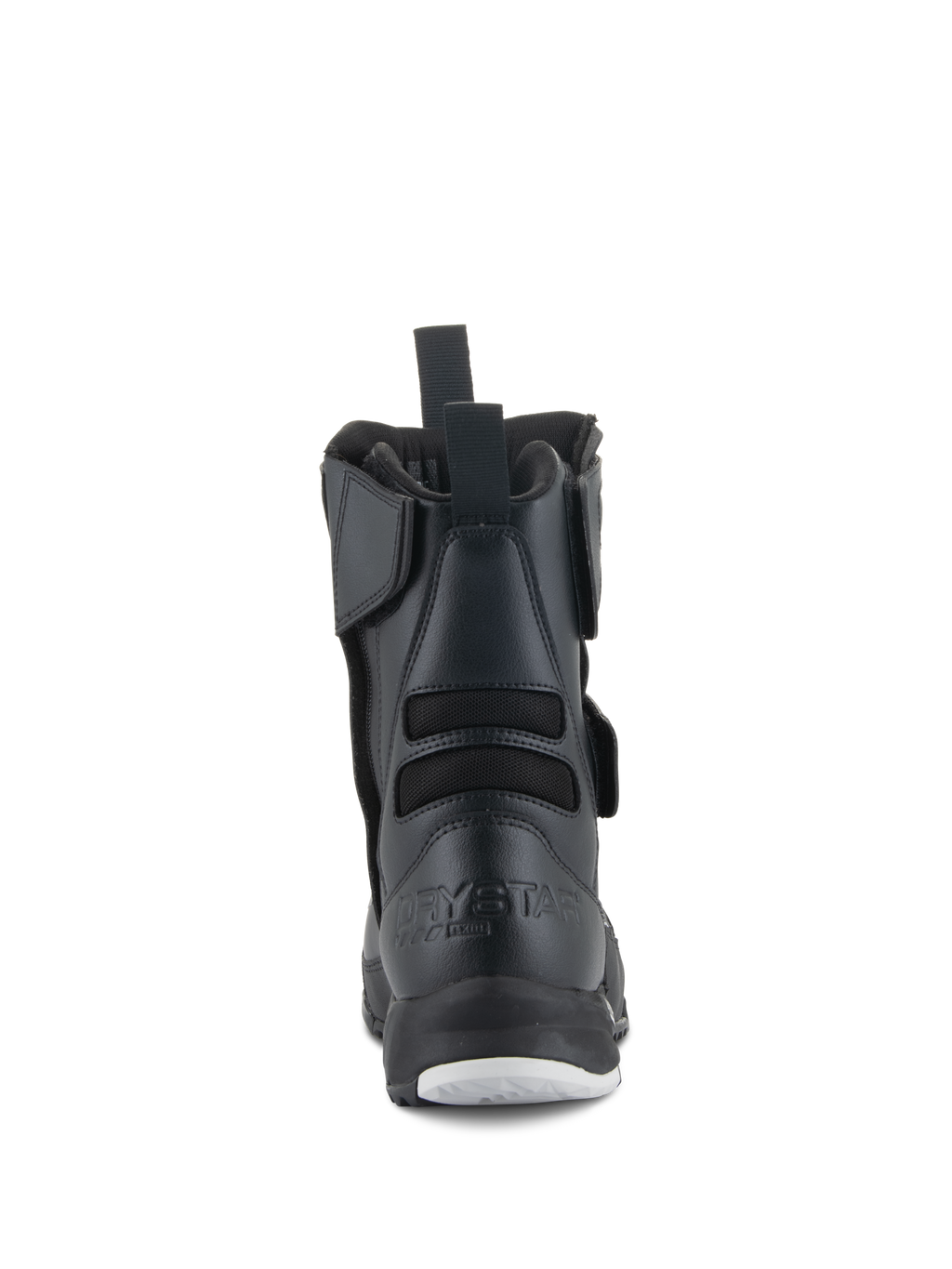 Alpinestars Stella RT-7 Touring Drystar® Boots, damskie buty motocyklowe, czarne, widok z tyłu z tłoczonym logo Drystar na pięcie, tylną pętlą i elastycznymi tekstylnymi harmonijkami dla większej swobody ruchów.