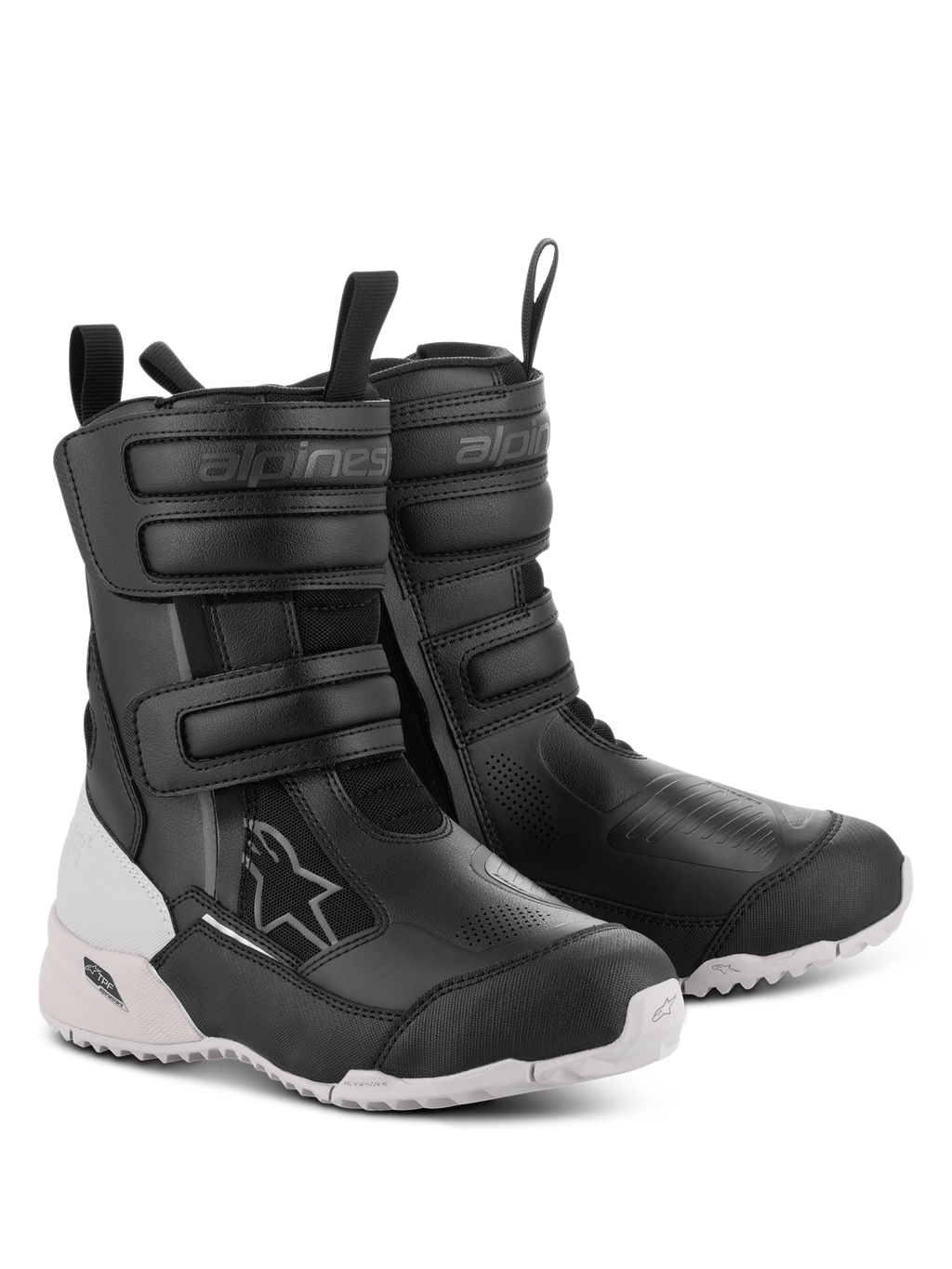 Alpinestars Stella RT-7 Touring Drystar Boots, damskie buty motocyklowe, czarno-białe, z podwójnymi rzepami i podwójnym zamkiem, wytrzymała konstrukcja z mikrofibry i materiału tekstylnego, biała podeszwa z terenowym bieżnikiem i ochroną TPF, design gotowy na przygody