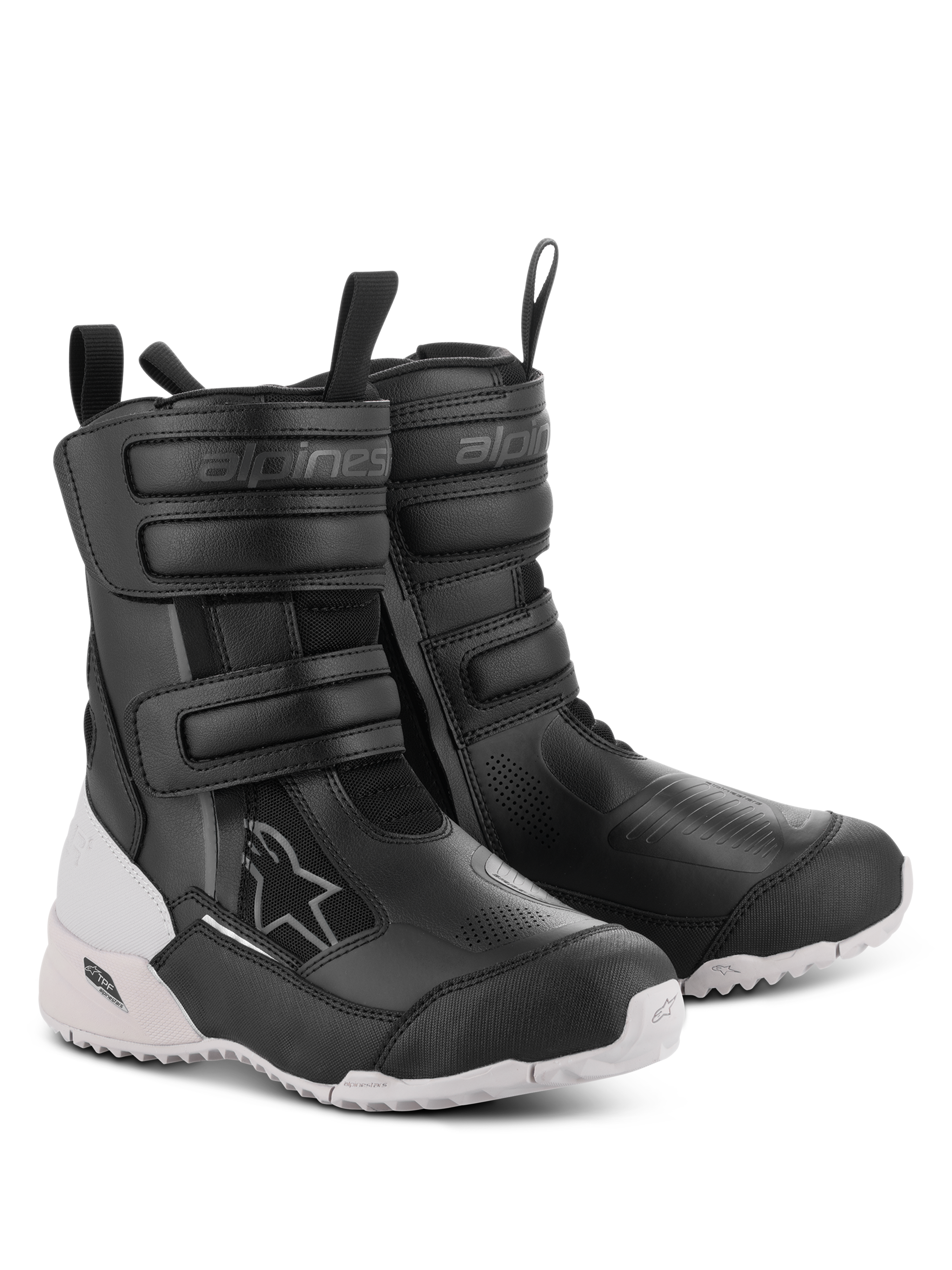 Alpinestars Stella RT-7 Touring Drystar Boots, damskie buty motocyklowe, czarno-białe, z podwójnymi rzepami i podwójnym zamkiem, wytrzymała konstrukcja z mikrofibry i materiału tekstylnego, biała podeszwa z terenowym bieżnikiem i ochroną TPF, design gotowy na przygody