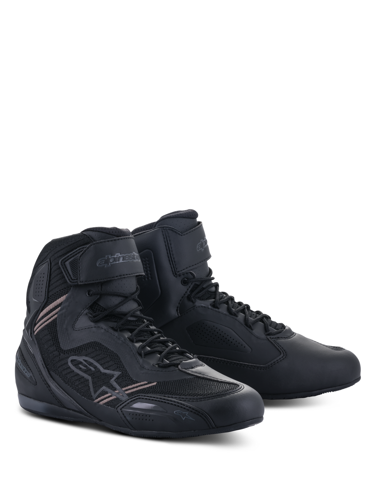 Alpinestars Faster-3 Rideknit® Shoes, motocyklowe buty do jazdy, czarne, lekka cholewka z mikrofibry i siatki, sznurowane zapięcie z paskiem na rzep na kostce, smukły szosowy design wyścigowy