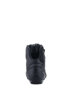 Buty Alpinestars Faster-3 Rideknit®, widok z tyłu, czarne, widoczny zapiętek TPR zapewniający wsparcie boczne, konstrukcja z mikrofibry z oddychającą wyściółką z siatki, wyczynowe motocyklowe obuwie szosowe