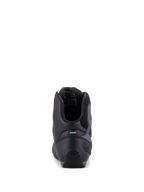 Buty Alpinestars Faster-3 Rideknit®, buty motocyklowe, czarne, szare i jaskrawoczerwone, widok z tyłu pokazujący zapiętek TPR i wyściełany kołnierz, smukła konstrukcja z mikrofibry i materiału tekstylnego