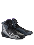 Alpinestars Stella Faster-4, damskie buty motocyklowe, czarno-szare z fioletem, techniczna wysoka konstrukcja sznurowana.