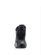 Alpinestars Stella Faster-4, damskie buty motocyklowe, czarne, szare i fioletowe, sznurowadła i pasek regulowany.