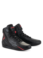 Alpinestars Stella Faster-4 Shoes, damskie buty motocyklowe, czarne z jaskraworóżowymi akcentami Diva Pink, techniczna konstrukcja z wysoką cholewką, sznurowane z regulowanym paskiem, logo Alpinestars, ochronne obuwie do jazdy drogowej