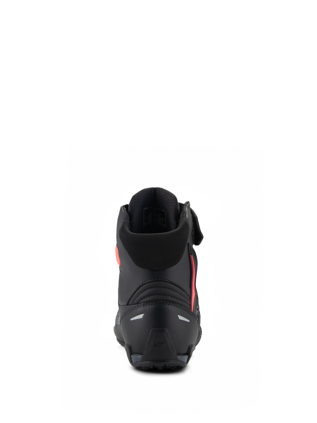 Alpinestars Stella Faster-4, damskie buty motocyklowe, czarno-różowe (Diva Pink), widok z tyłu ukazujący wzmocnioną osłonę pięty, miękki tekstylny kołnierz i smukły ergonomiczny design.