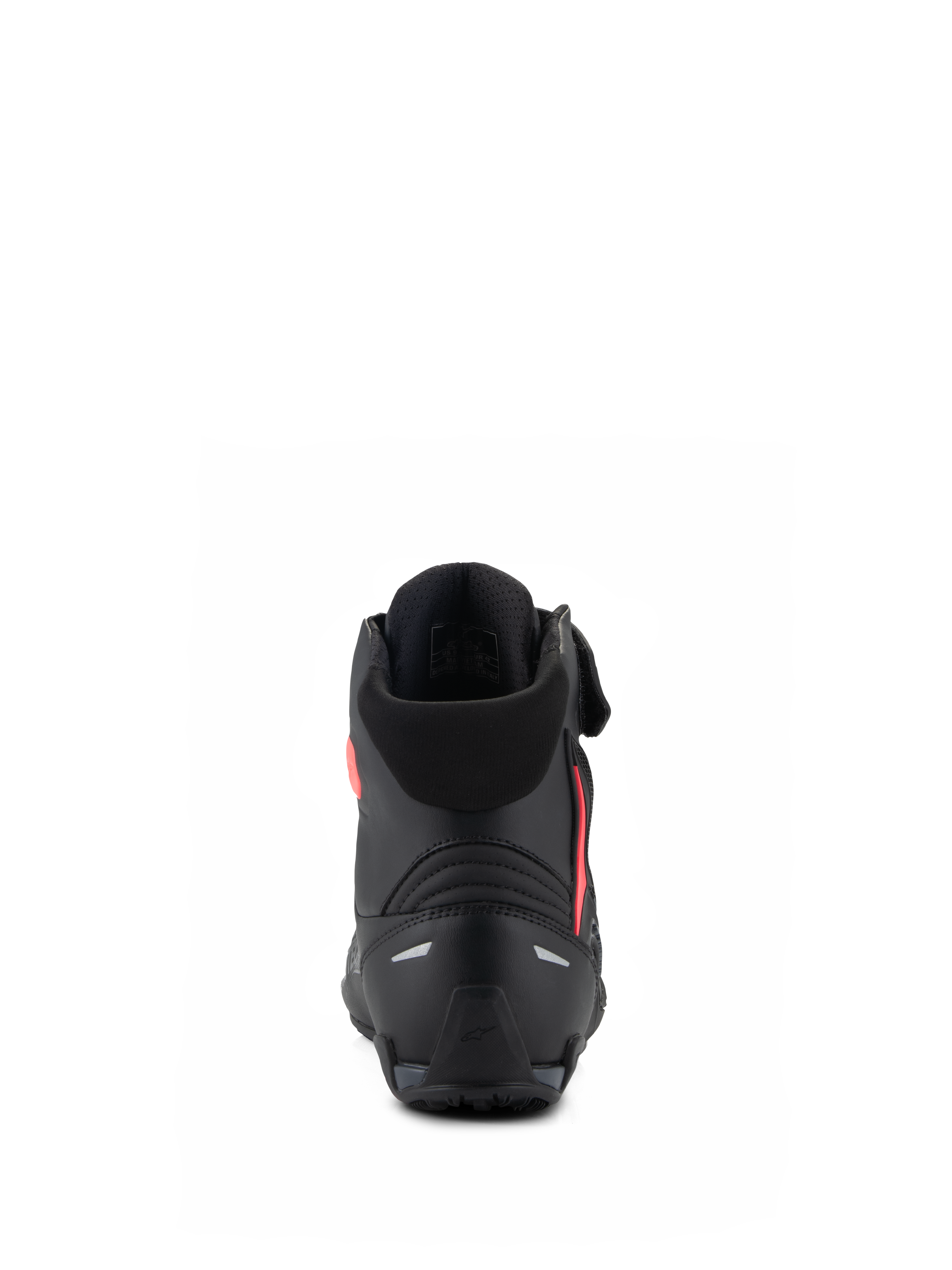 Alpinestars Stella Faster-4, damskie buty motocyklowe, czarno-różowe (Diva Pink), widok z tyłu ukazujący wzmocnioną osłonę pięty, miękki tekstylny kołnierz i smukły ergonomiczny design.