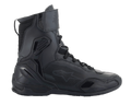 Alpinestars Superfaster Shoes, buty motocyklowe, czarne, wysoka cholewka z systemem szybkiego sznurowania i paskiem na kostce, panele z mikrofibry i Rideknit, wzmocniony zapiętek TPU i ochrona palców, smukły sportowy design do jazdy szosowej