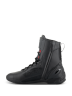 Alpinestars Superfaster Shoes, buty motocyklowe, czarne, szare i jaskrawoczerwone, wysoki profil z zamkiem błyskawicznym po stronie przyśrodkowej i systemem szybkiego sznurowania, konstrukcja z technicznej mikrofibry i Rideknit do sportowej jazdy szosowej