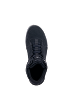Alpinestars Chrome Riding Shoes, Black Black, top-down view, featuring split suede construction, lace-up closure with an elasticated top strap, casual urban silhouette designed for motorcycle protection