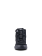 Alpinestars Chrome Air Shoe, miejskie buty motocyklowe, czarne, widok z przodu ukazujący cholewkę z zamszu i siatki, elastyczne zapięcie na sznurowadła i swobodny design wysokich sneakerów